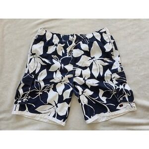 Hawk Mens Swim Trunks Shorts Navy White‎ Floral Print Elastic Waist Tie XXL